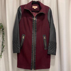 Michael Kors Coat - Maroon with Leather Sleeves